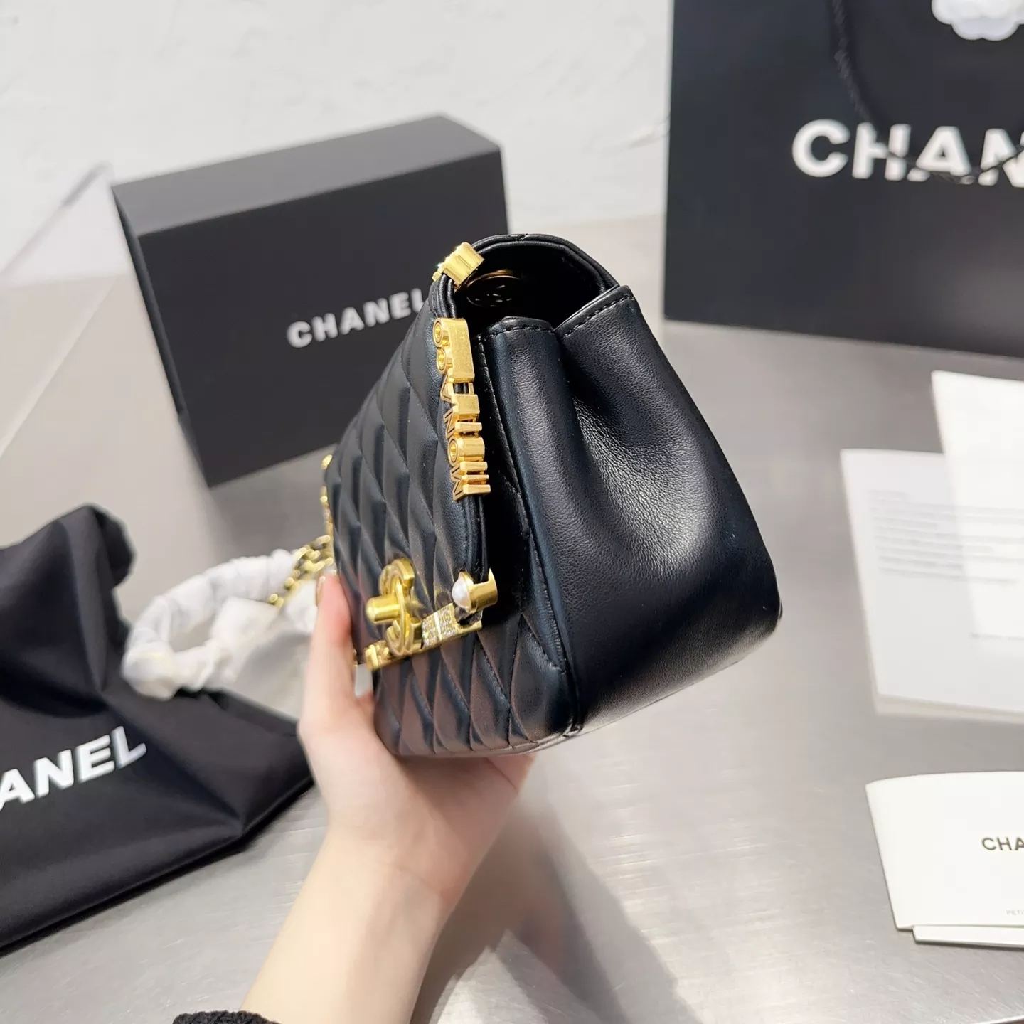 Lucky Charm Metal Monogram Leather Bag