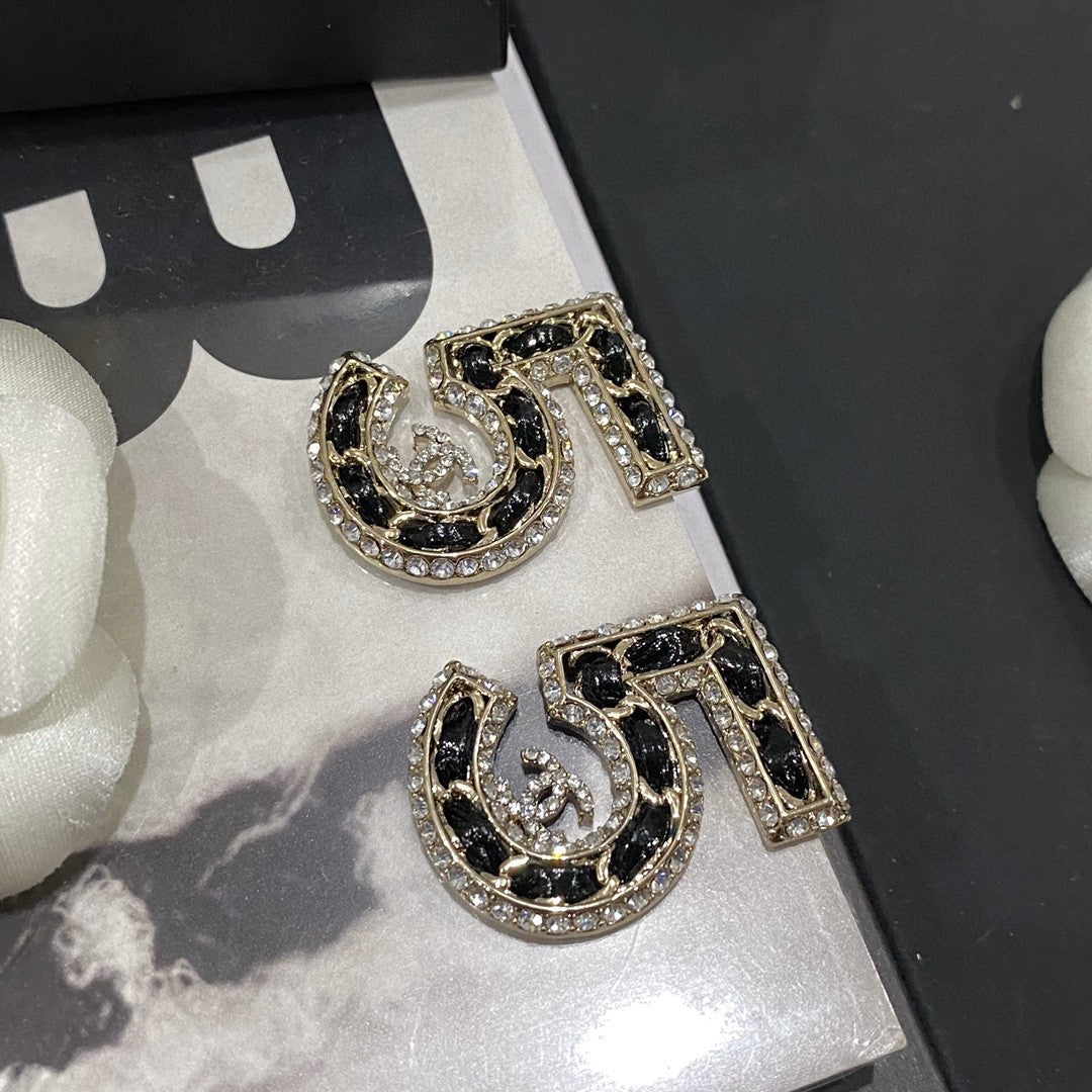 Rhinestones Leather 5 Earrings