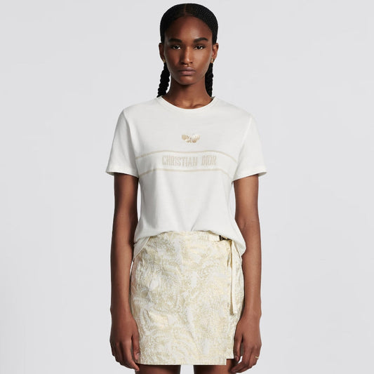 Gold Tone Logo Embroidered Butterfly T-Shirt