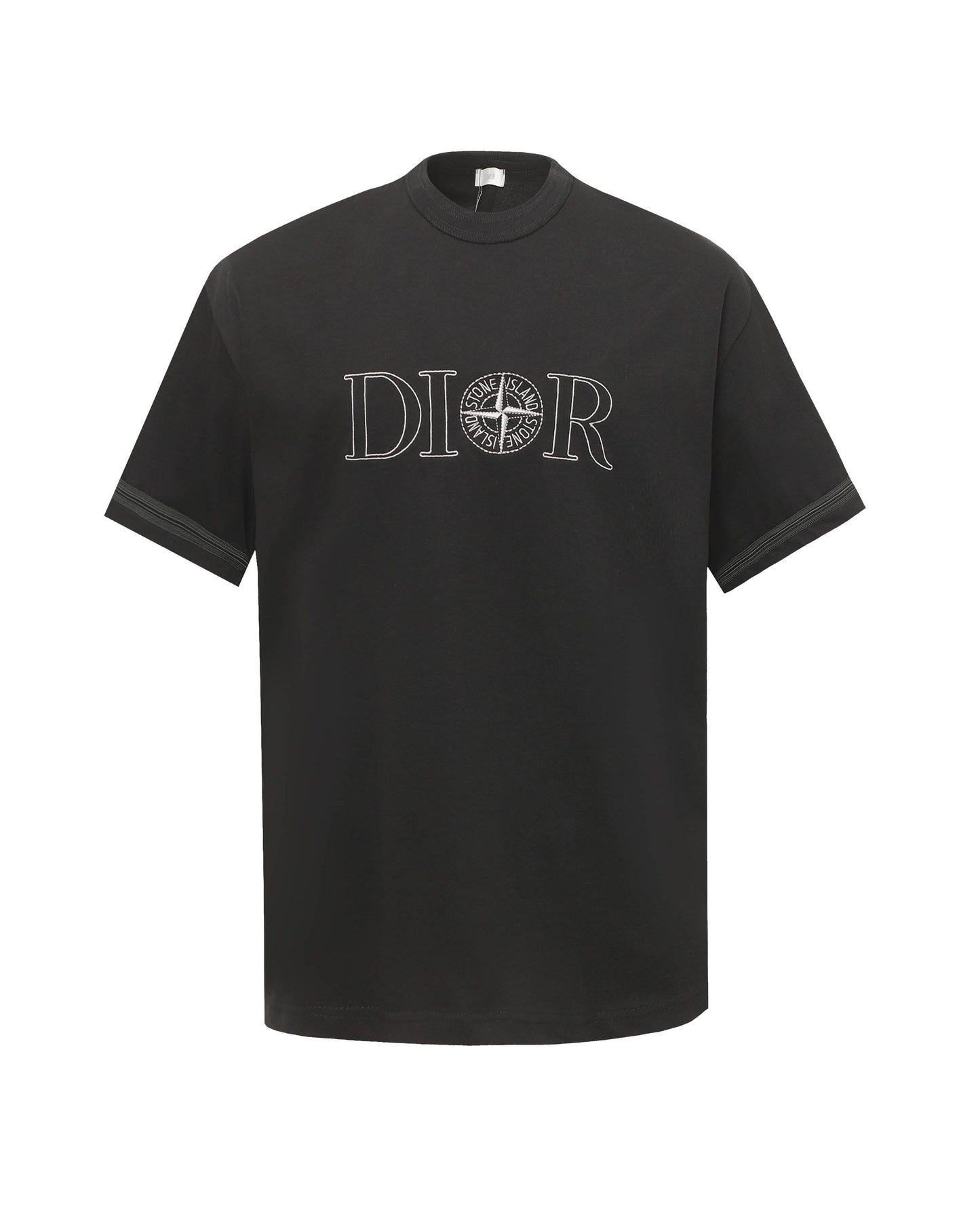 Cotton T-shirt with embroidered cuffs
